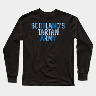 Scotland's Tartan Army, Scottish Saltire Flag Tartan, Scottish Football Slogan Design Long Sleeve T-Shirt